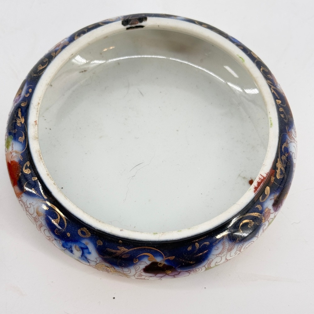 Vintage Porcelain Hair Receiver | Asian Hand Painted Dresser Vanity Jar - Picture 9 of 15